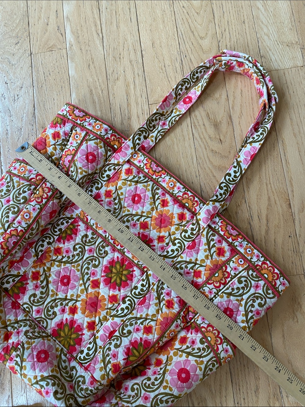 Vera Bradley Quilted Floral Tote in Pink, Orange & Olive - Picture 10 of 10